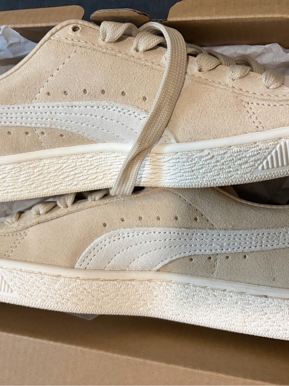 Puma Suede Low-Top Sneakers in Beige and White